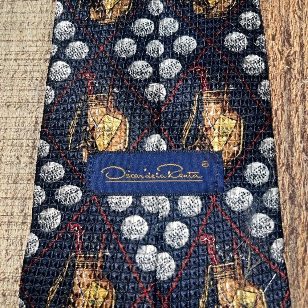 💜 Oscar de la Renta Mens OS Golfer Neck Tie 100% Silk Novelty Golf.
